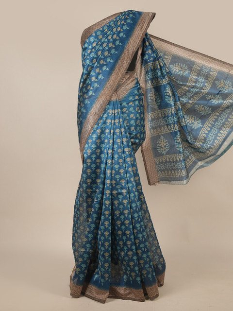 

Pothys Blue & Tan Floral Printed Saree