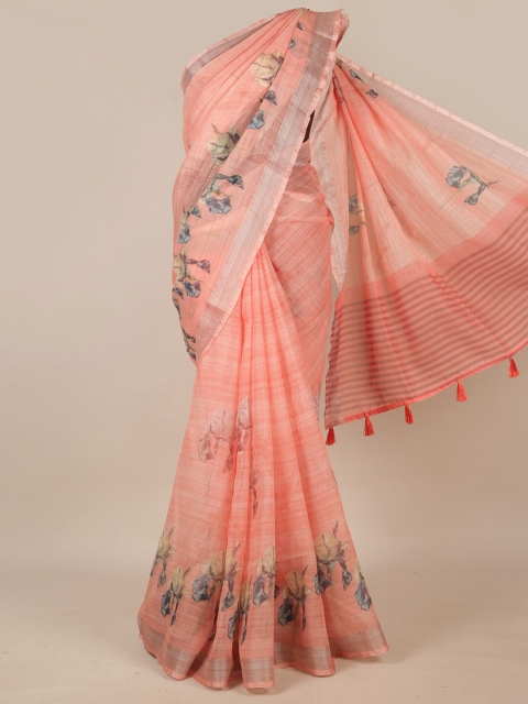 

Pothys Peach-Coloured & Green Ethnic Motifs Printed Zari Saree