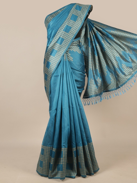

Pothys Blue & Beige Printed Jute Silk Saree
