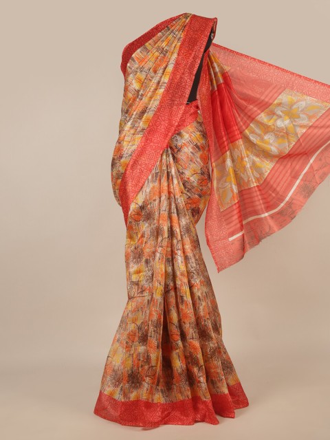 

Pothys Orange & Beige Floral Saree