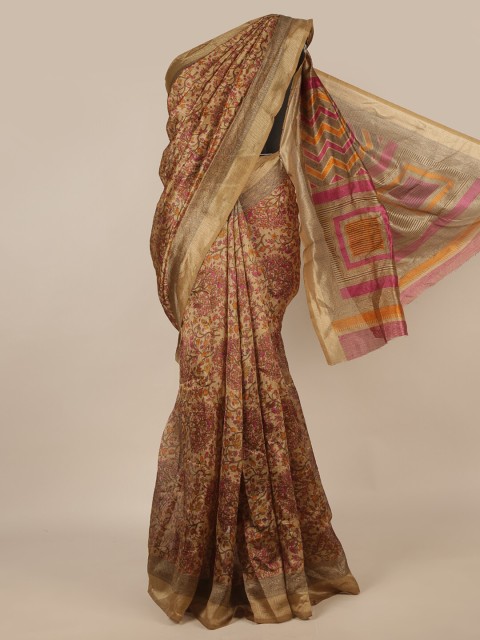 

Pothys Gold-Toned & Magenta Floral Printed Saree