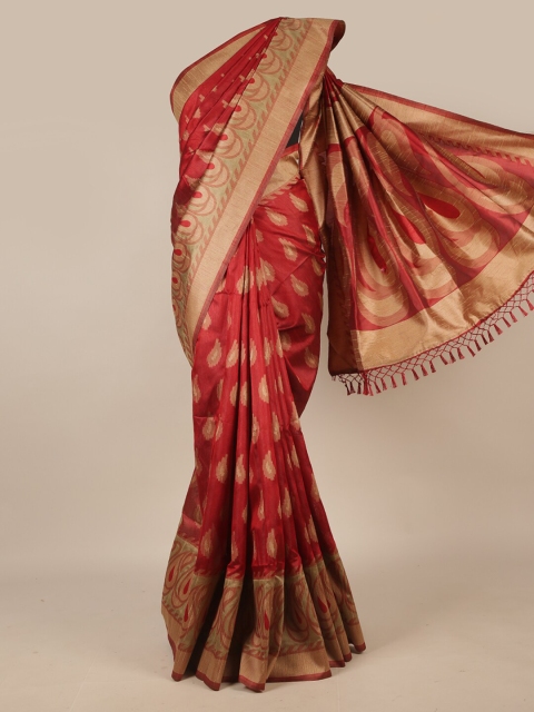 

Pothys Maroon & Beige Ethnic Motifs Zari Jute Silk Saree
