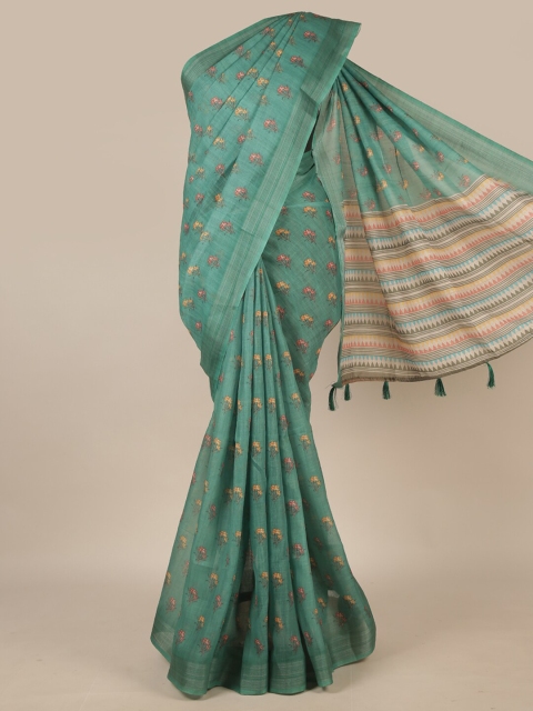

Pothys Green & Yellow Floral Printed Saree