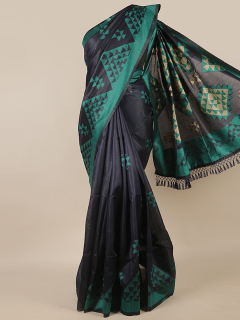 

Pothys Blue & Green Printed Jute Silk Saree