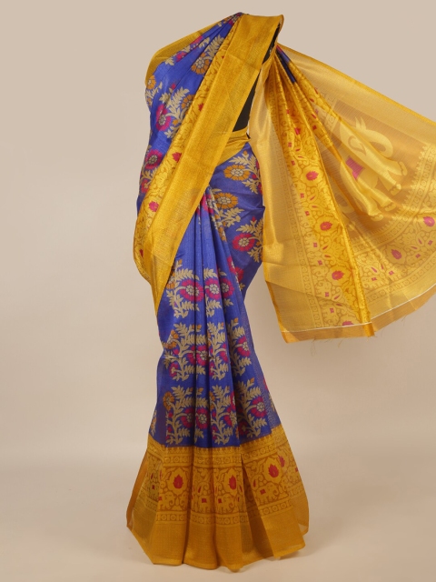 

Pothys Blue & Yellow Floral Printed Saree