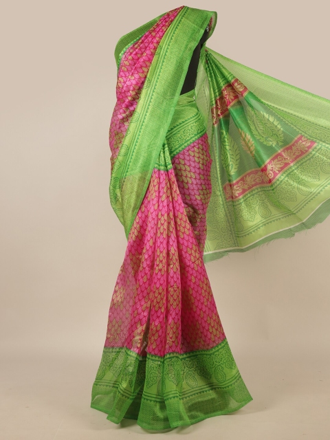

Pothys Pink & Green Floral Zari Saree