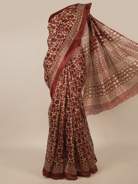 

Pothys Maroon & Off White Geometric Printed Saree