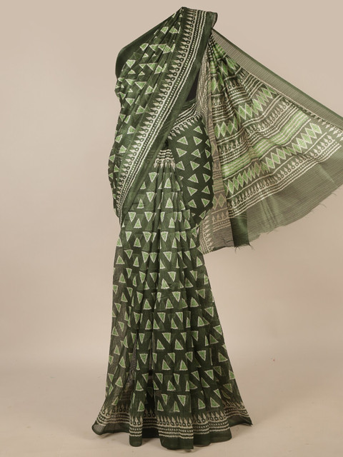 

Pothys Green & Off White Geometric Printed Saree