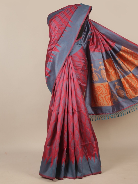 

Pothys Pink & Grey Ethnic Motifs Jute Silk Saree