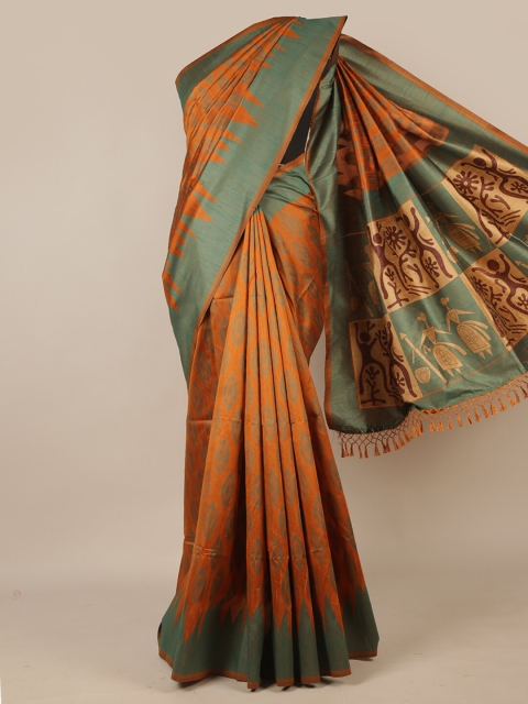 

Pothys Mustard & Grey Ethnic Motifs Jute Silk Saree