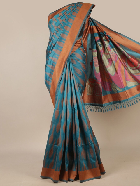 

Pothys Blue & Orange Ethnic Motifs Jute Silk Saree
