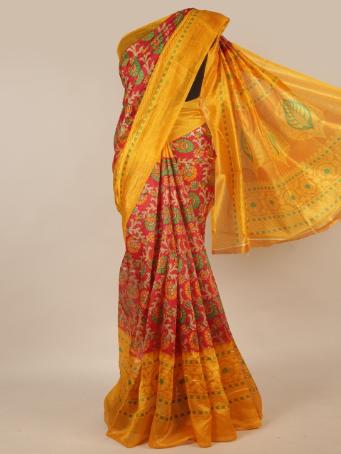

Pothys Red & Yellow Floral Printed Saree