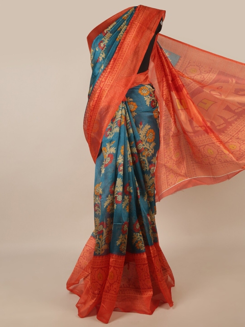 

Pothys Teal & Orange Ethnic Motifs Saree