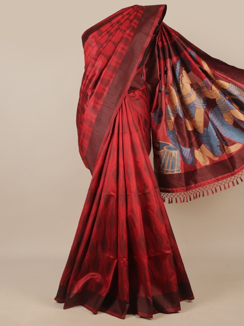

Pothys Maroon & Brown Ethnic Motifs Jute Silk Saree