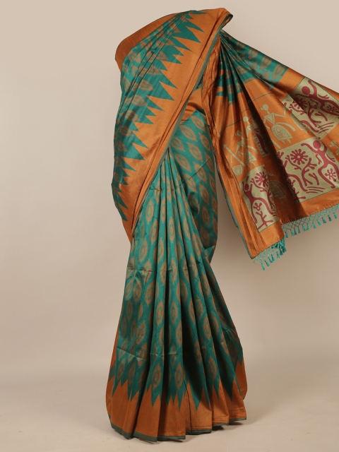 

Pothys Green & Rust Ethnic Motifs Jute Silk Saree