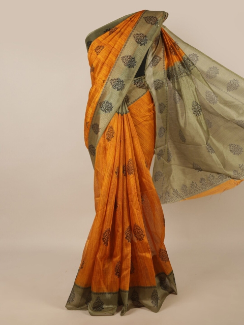 

Pothys Mustard & Gold-Toned Ethnic Motifs Saree