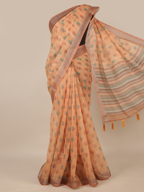 

Pothys Peach-Coloured & Green Floral Printed Saree