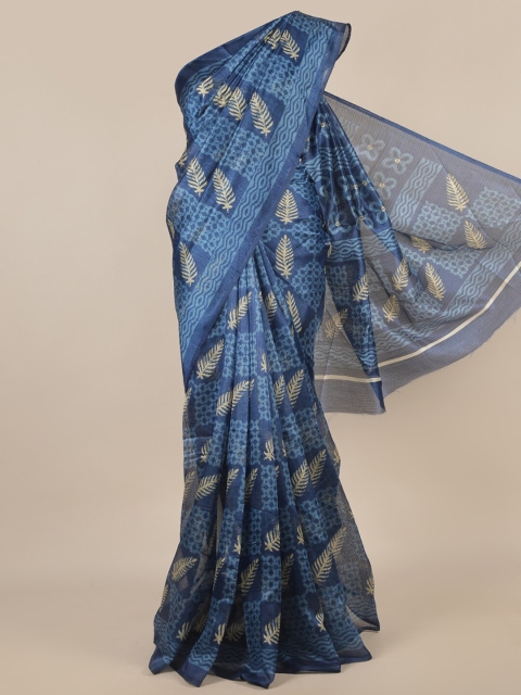 

Pothys Blue & Cream-Coloured Floral Printed Saree