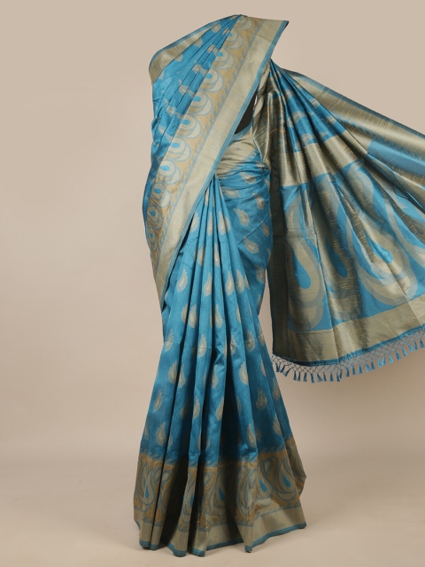 

Pothys Blue & Beige Ethnic Motifs Jute Silk Saree