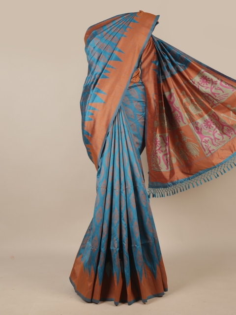 

Pothys Blue & Rust Ethnic Motifs Jute Silk Saree