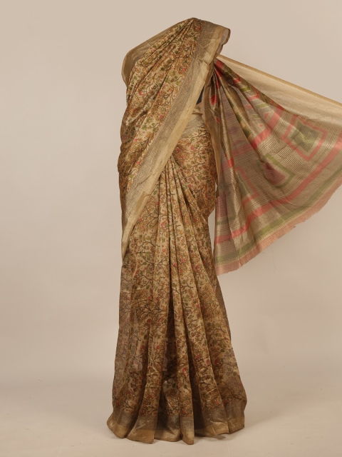 

Pothys Gold-Toned & Green Floral Printed Saree