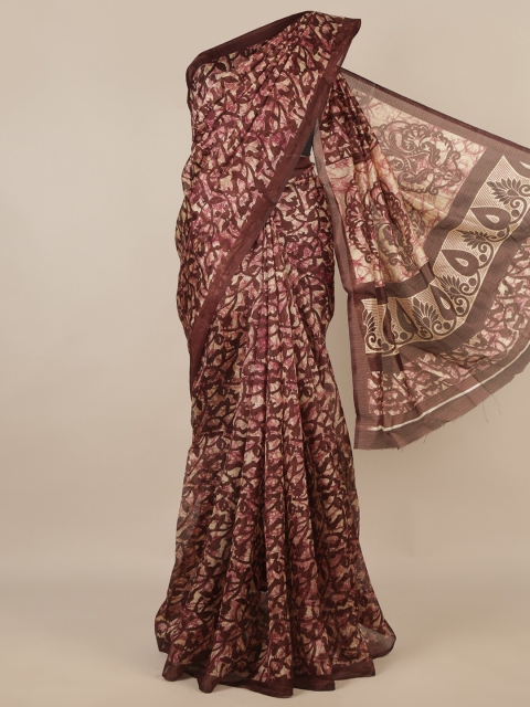 

Pothys Brown & Pink Floral Saree