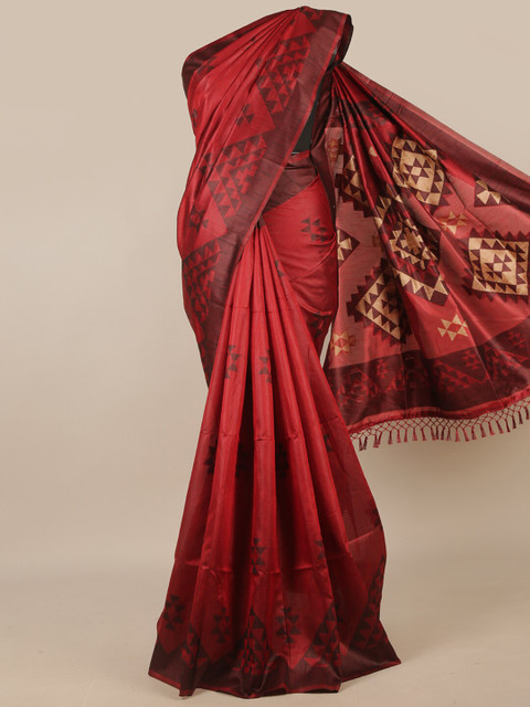 

Pothys Red & Black Ethnic Motifs Jute Silk Saree