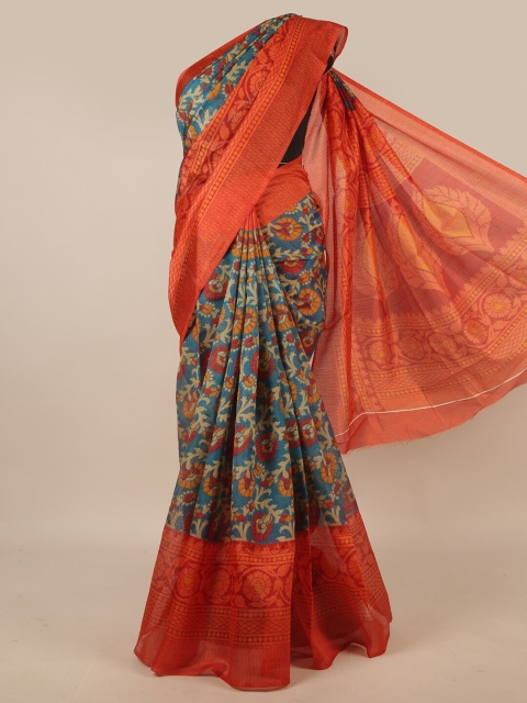 

Pothys Blue & Orange Floral Printed Saree