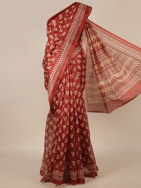 

Pothys Maroon & Beige Geometric Printed Saree