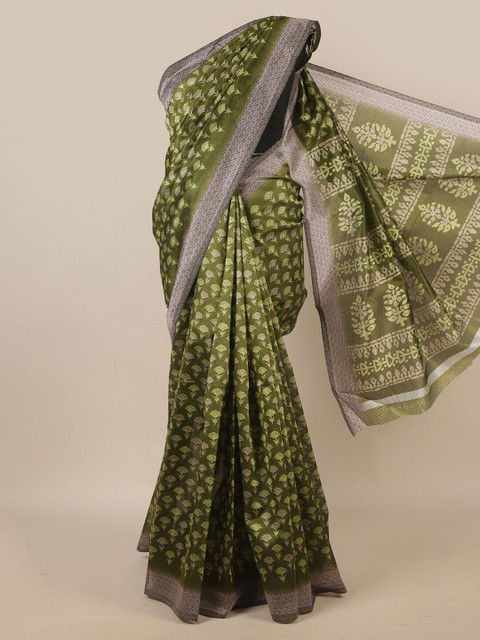 

Pothys Green & Off White Ethnic Motifs Printed Saree