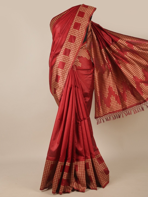

Pothys Maroon & Gold Ethnic Motifs Jute Silk Saree