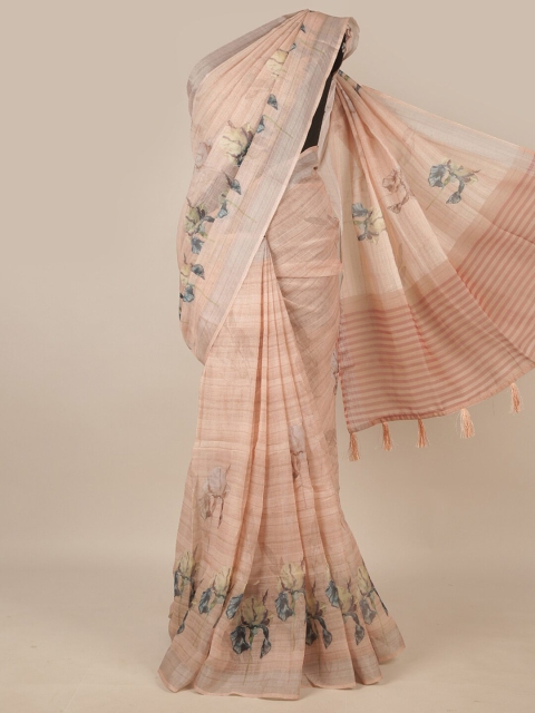 

Pothys Peach-Coloured & Grey Floral Saree