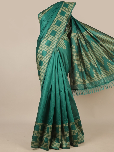 

Pothys Green & Yellow Printed Jute Silk Saree