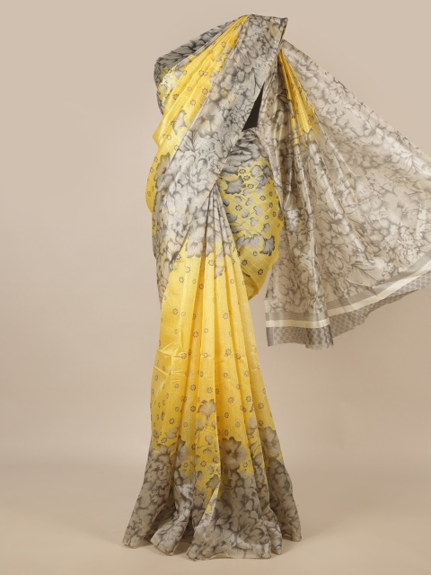 

Pothys Yellow & Charcoal Printed Saree