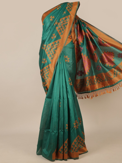 

Pothys Green & Rust Ethnic Motifs Jute Silk Saree