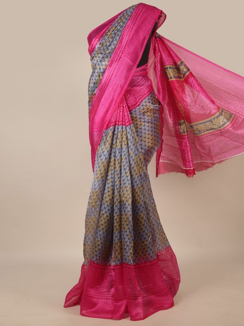 

Pothys Blue & Fuchsia Ethnic Motifs Printed Saree