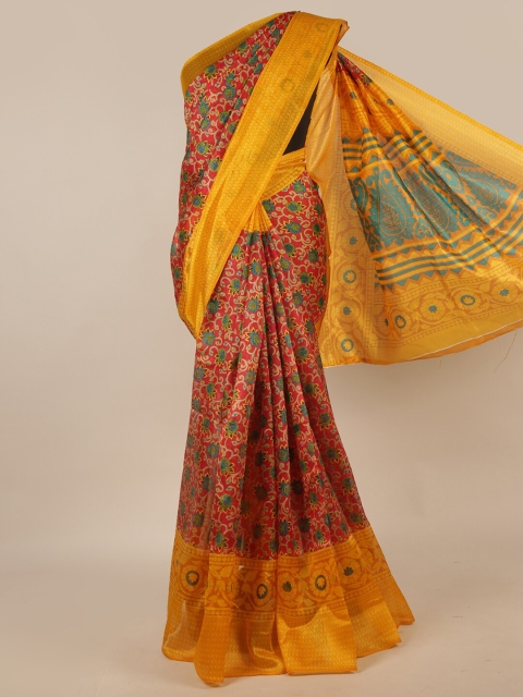 

Pothys Red & Mustard Ethnic Motifs Saree