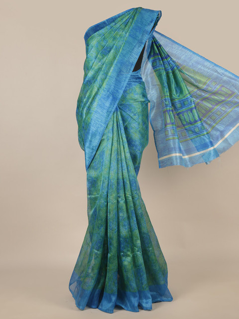 

Pothys Blue & Green Ethnic Motifs Printed Saree