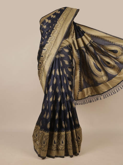 

Pothys Navy Blue & Beige Floral Printed Jute Silk Saree