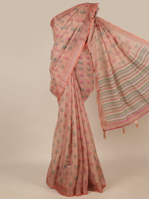 

Pothys Peach-Coloured & Green Floral Saree