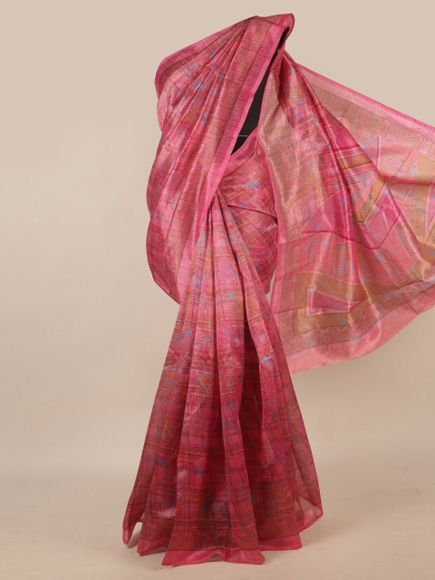 

Pothys Pink & Blue Floral Printed Saree