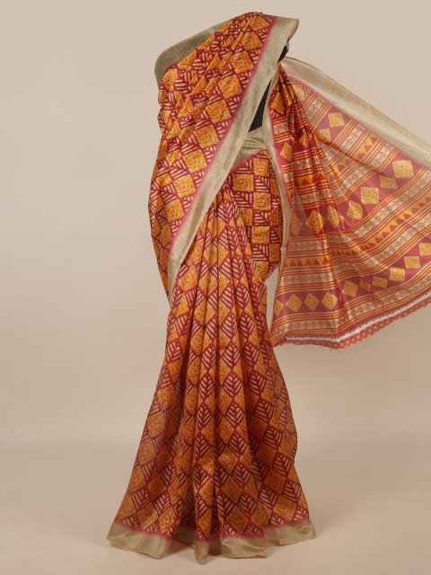

Pothys Maroon & Orange Ethnic Motifs Printed Saree