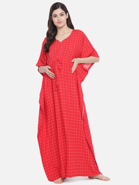 

Aujjessa Women Red Striped Maternity Feeding Kaftan Nightdress