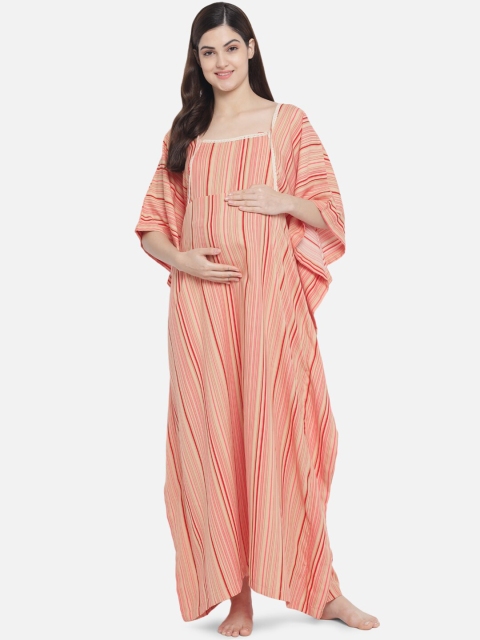 

Aujjessa Beige Striped Maternity Kaftan Maxi Dress