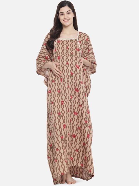 

Aujjessa Beige Floral Maternity Maxi Dress