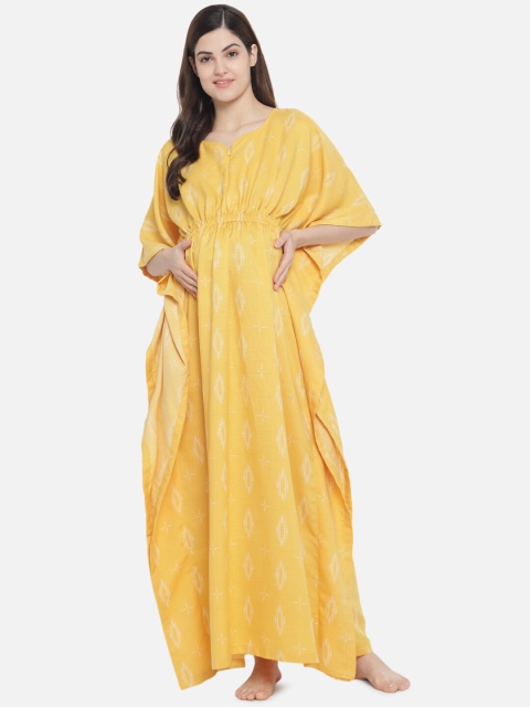 

Aujjessa Yellow Ethnic Motifs Maternity Kaftan Maxi Dress