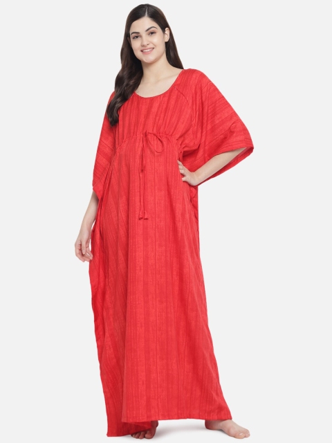 

Aujjessa Women Red Striped Maternity Feeding Kaftan Nightdress