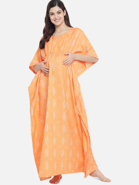 

Aujjessa Orange Ethnic Motifs Maternity Kaftan Maxi Dress