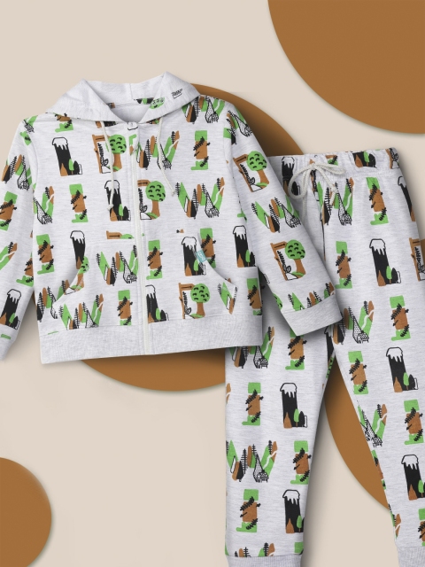 

You Got Plan B Kids Grey & Green Printed Pure Cotton Track Suit