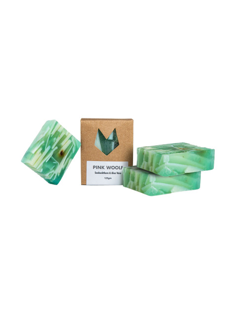 

PINK WOOLF Pack of 3 Seabuckthorn & Aloe Vera Organic Bath Soaps, Green